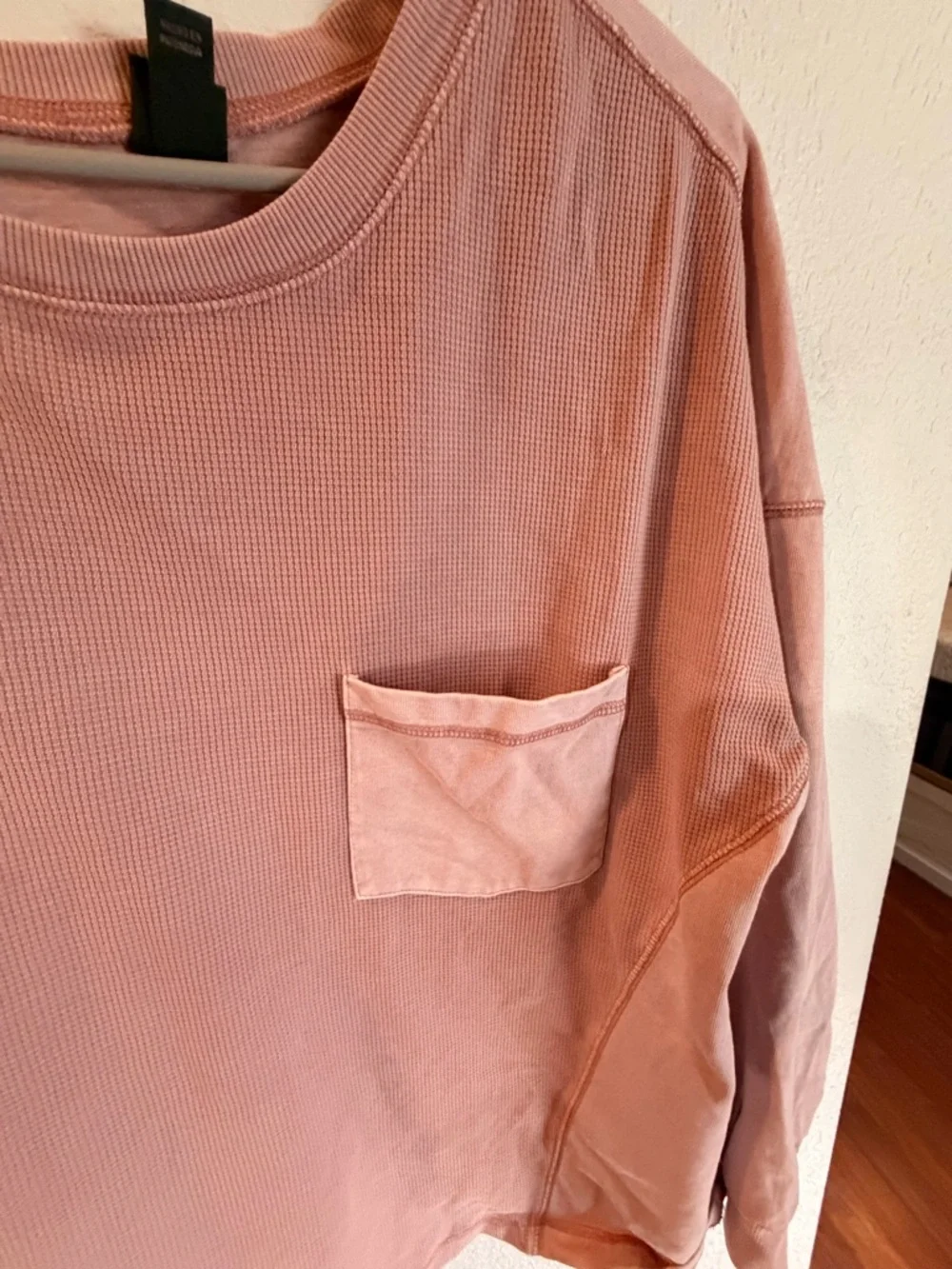 wild fable blush pink waffle-knit long sleeve top with pocket - Picture 2 of 6